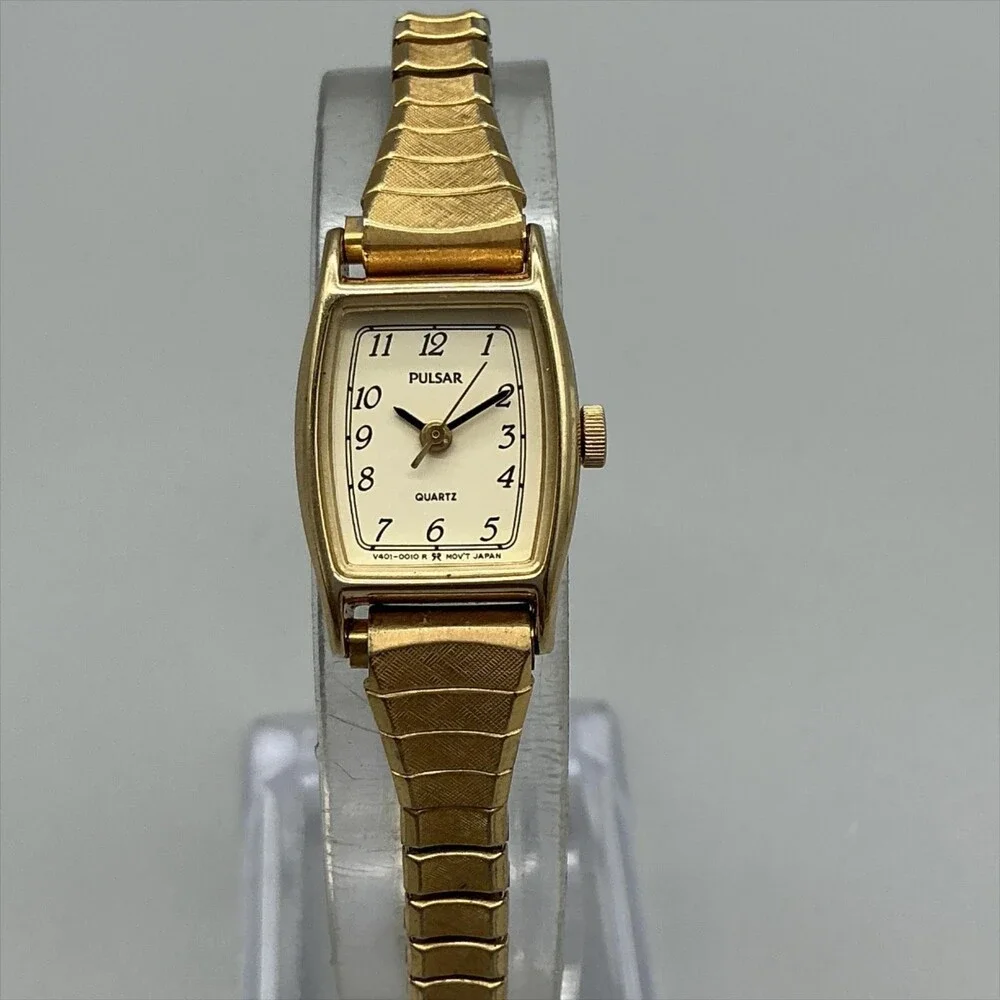Pulsar V401-5000 Womens Watch 16mm Gold Tone Stretch Band New Battery